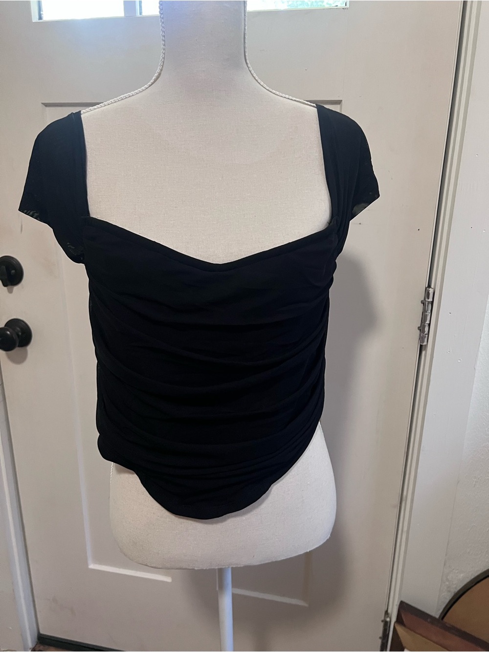Black SHEIN  Women's Ruched Square Neck Top Plus Size 2xl